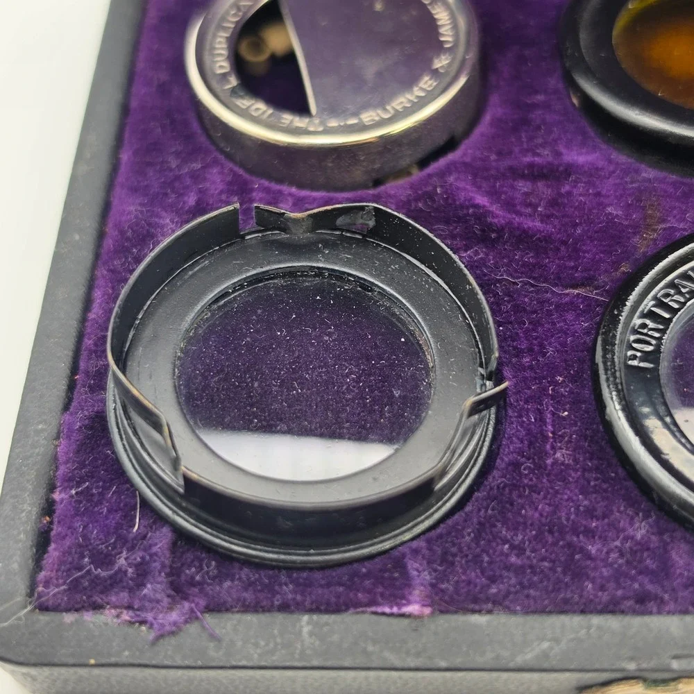 Burke & James Vintage Camera Lens Filter Set Wide Angle Portrait Duplicator Case